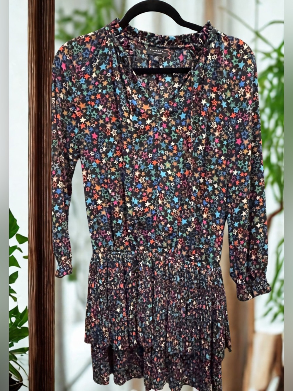 Current Air Black Long-Sleeve Star Print Dress